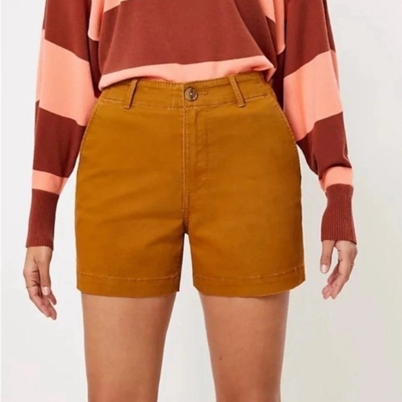 Loft High Waist Cotton Twill Shorts Tan Size 4 Casual Everyday Pockets - Picture 2 of 5